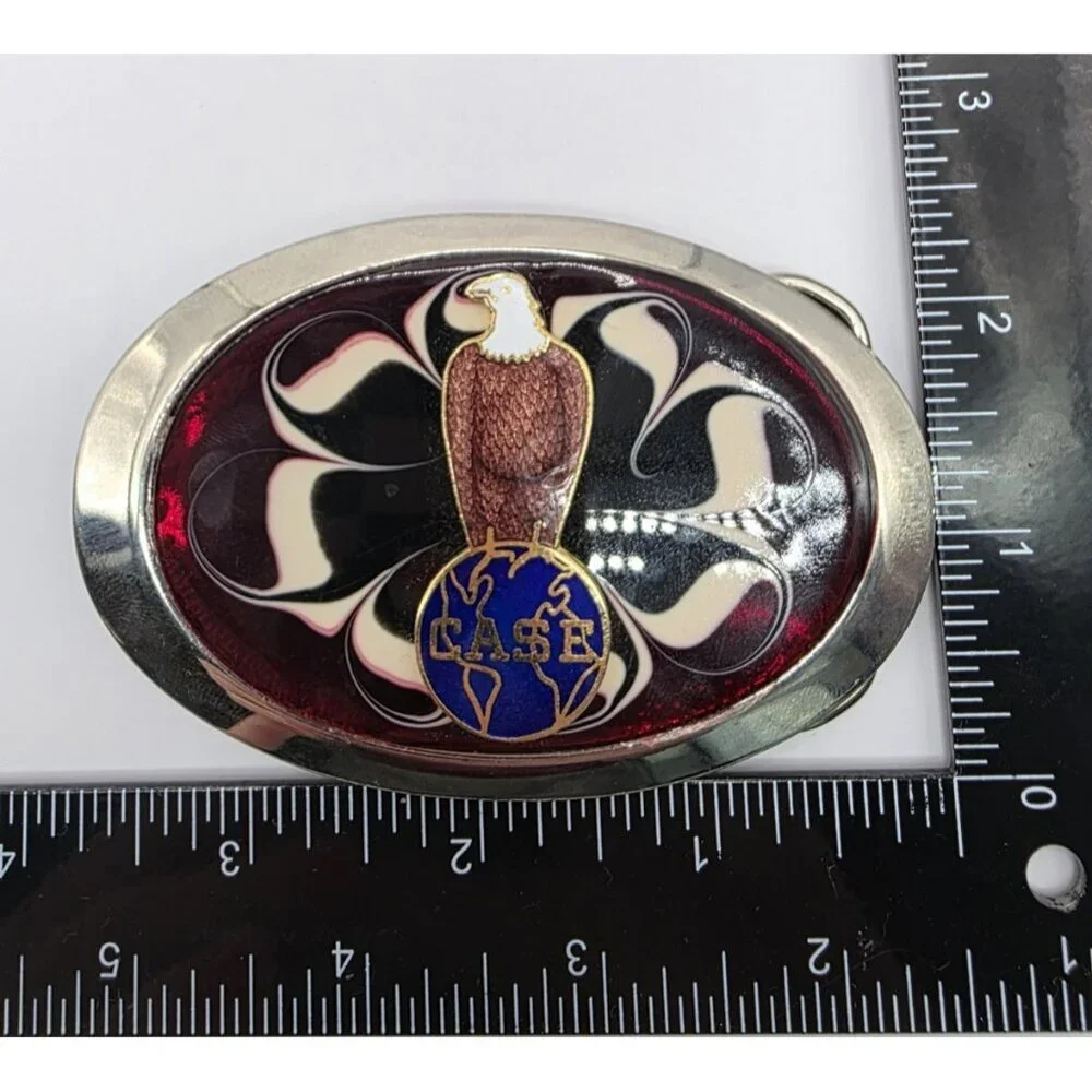 Case Belt Buckle Old Abe Bald‎ Eagle & Globe Trademark Red Cloisonne READ